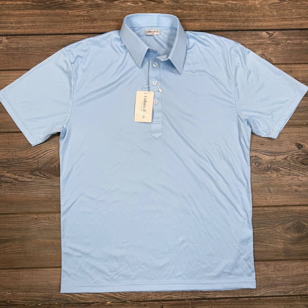 Collars & Co Mens Dress Collar Polo Size Large Light Blue Short Sleeve NWT - Picture 5 of 10